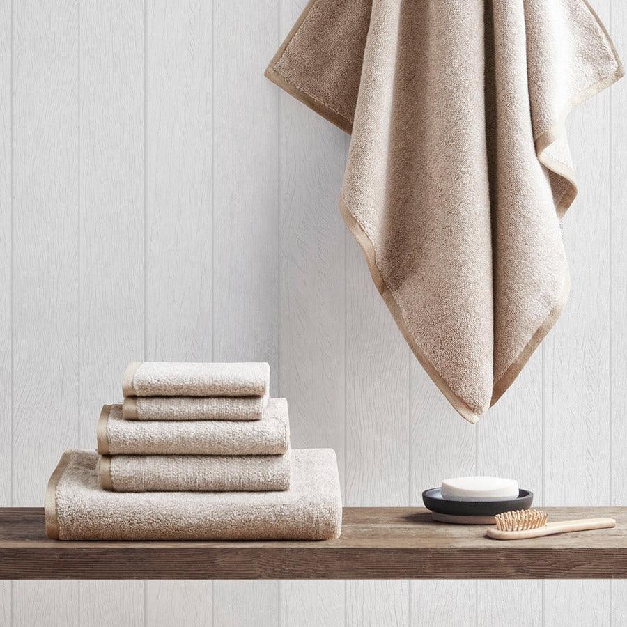 Olliix.com Bath Towels - Marle 100% Cotton Dobby Yarn Dyed 6 Piece Towel Set Natural