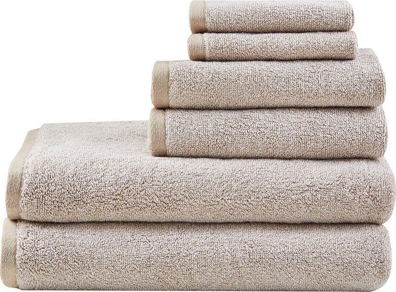 Olliix.com Bath Towels - Marle 100% Cotton Dobby Yarn Dyed 6 Piece Towel Set Natural