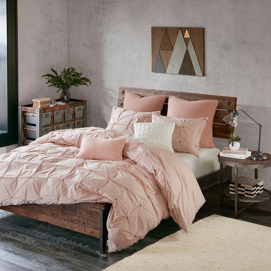 Olliix.com Duvet & Duvet Sets - Masie Full/Queen 3 Piece Elastic Embroidered Cotton Duvet Cover Set Blush
