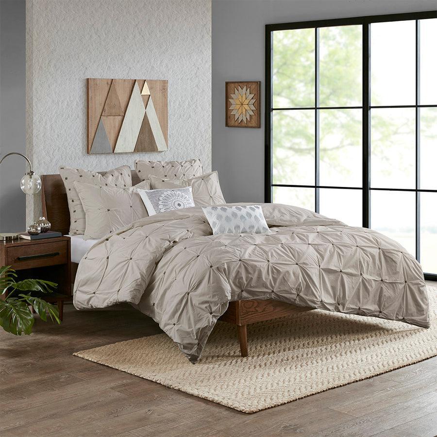 Olliix.com Duvet & Duvet Sets - Masie King/California King 3 Piece Elastic Embroidered Cotton Duvet Cover Set Gray