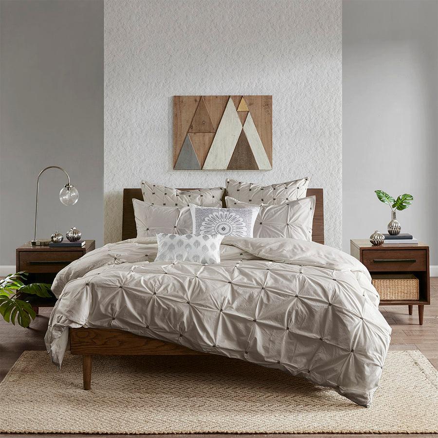 Olliix.com Duvet & Duvet Sets - Masie King/California King 3 Piece Elastic Embroidered Cotton Duvet Cover Set Gray