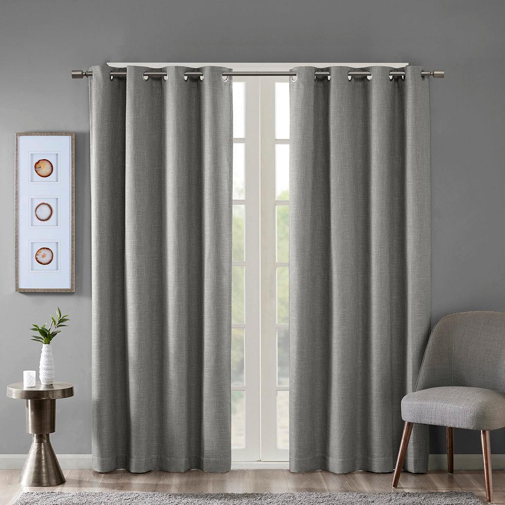 Olliix.com Curtains - Maya 54 H Printed Heathered Blackout Grommet Top Curtain Panel Gray