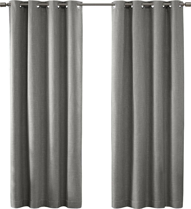 Olliix.com Curtains - Maya 54 H Printed Heathered Blackout Grommet Top Curtain Panel Gray