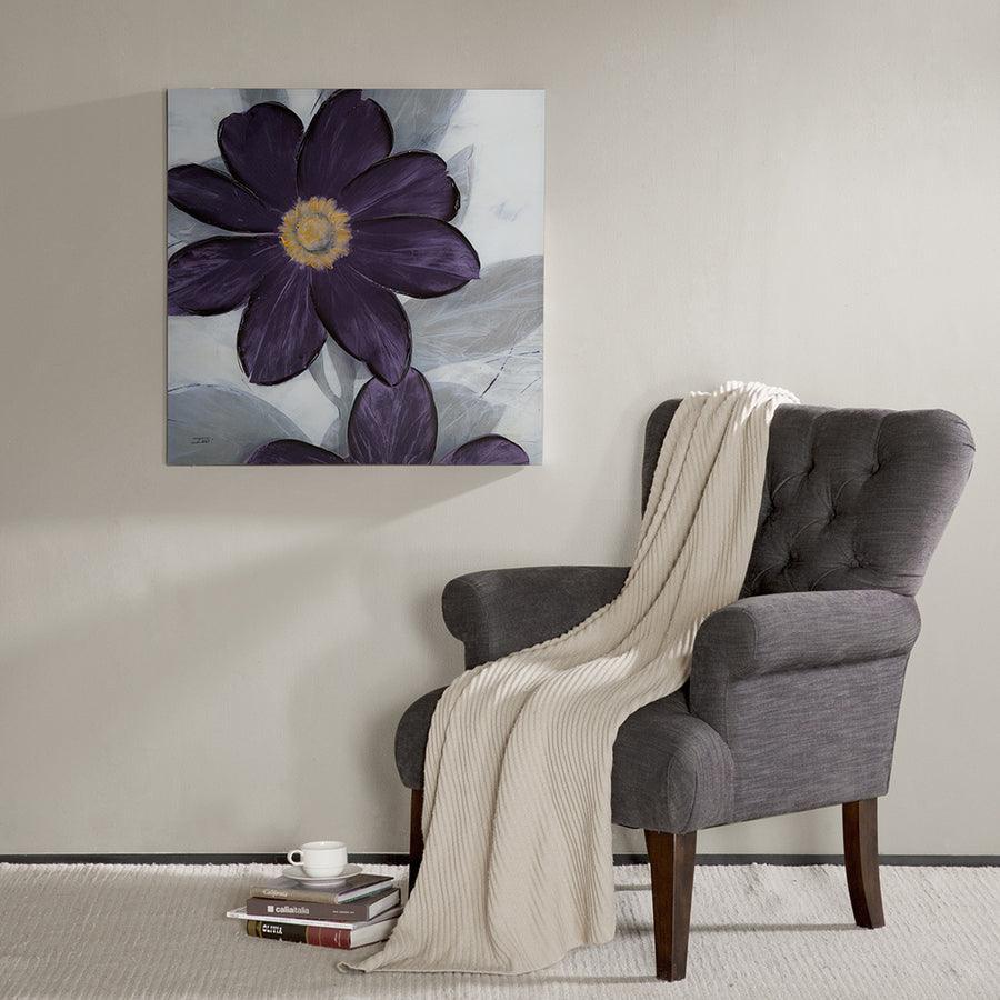 Olliix.com Wall Paintings - Midday Bloom Floral Hand Embellished Canvas Plum