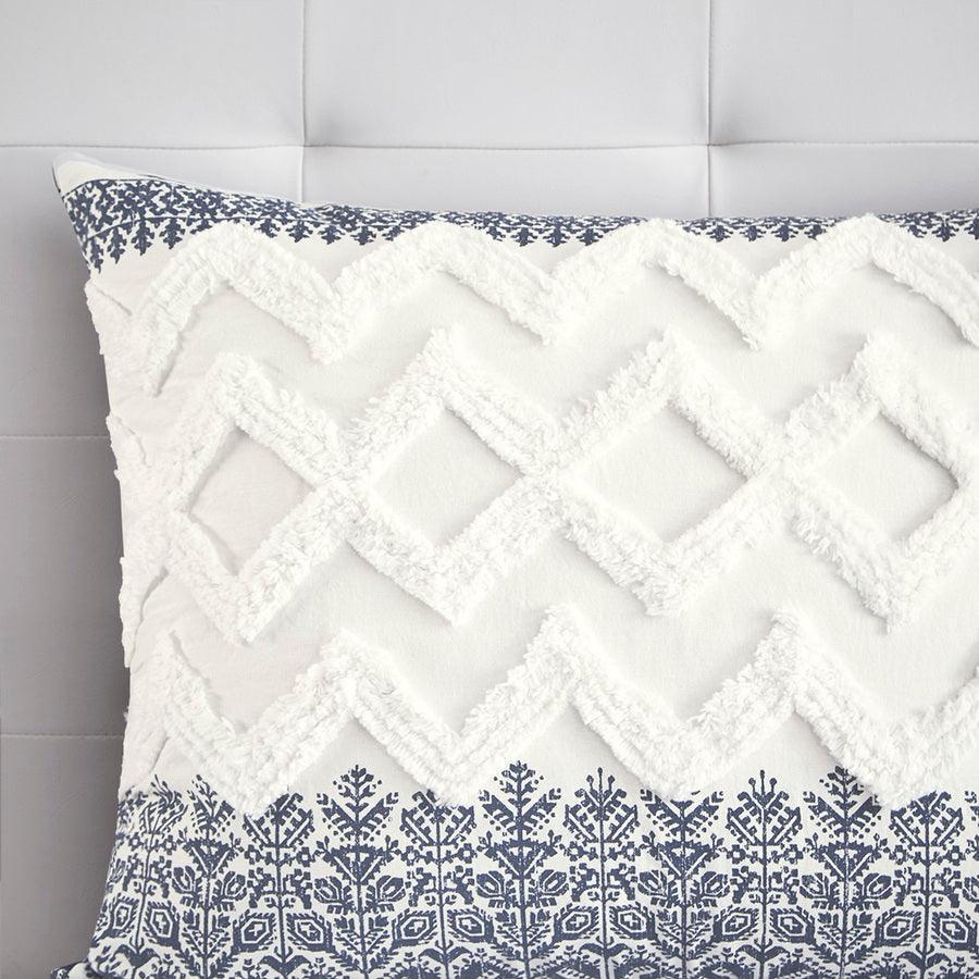 Olliix.com Comforters & Blankets - Mila Cotton Printed Comforter Set with Chenille Navy Full/Queen
