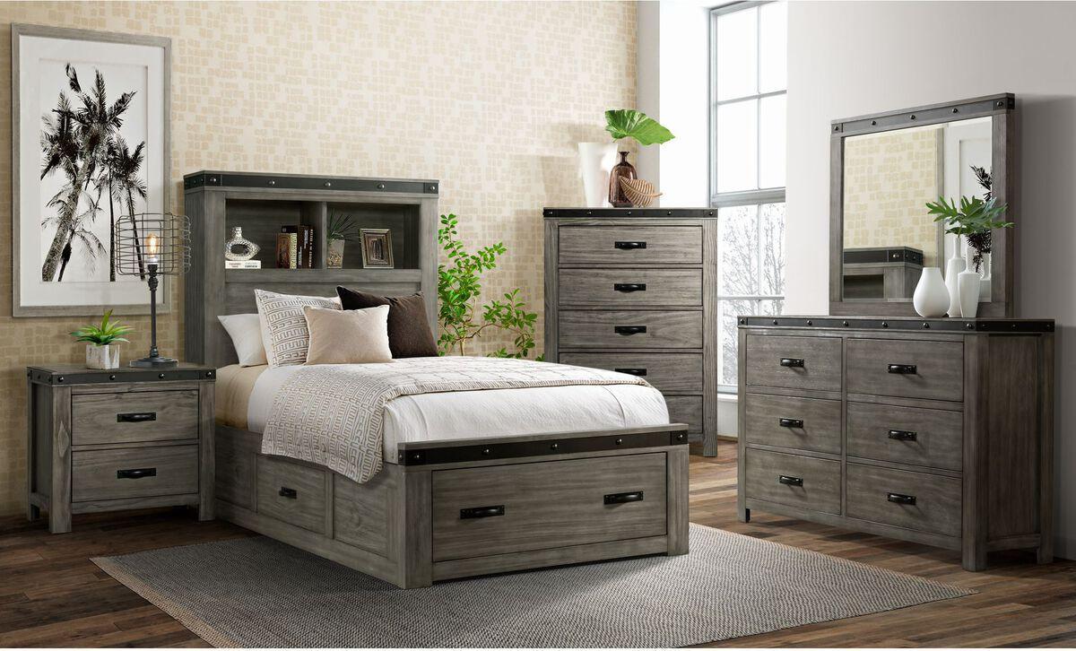 Elements Bedroom Sets - Montauk Youth 6-Drawer Dresser & Mirror Set in Grey