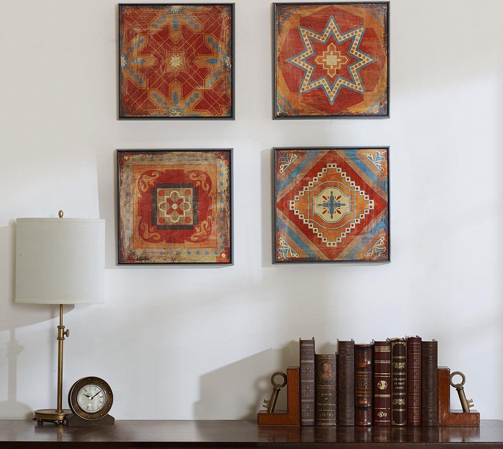 Olliix.com Wall Art - Moroccan Tile Gel Coat Deco Box 4 Pieces Set Red