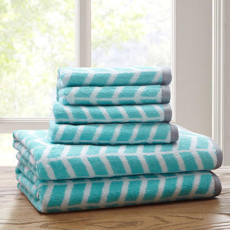 Olliix.com Bath Towels - Nadia 6 Piece Cotton Jacquard Towel Set Teal