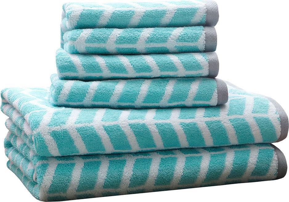 Olliix.com Bath Towels - Nadia 6 Piece Cotton Jacquard Towel Set Teal