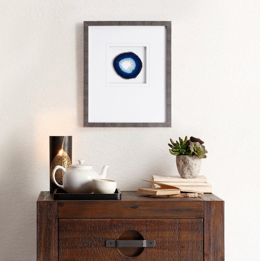 Olliix.com Wall Art - Natural Global Inspired Agate 1 Real Stone Framed Graphic (4" Agate) 14x17x1.25" Blue