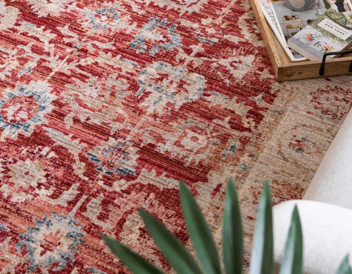 Unique Loom Indoor Rugs - Noble Floral 10x14 Red & Ivory
