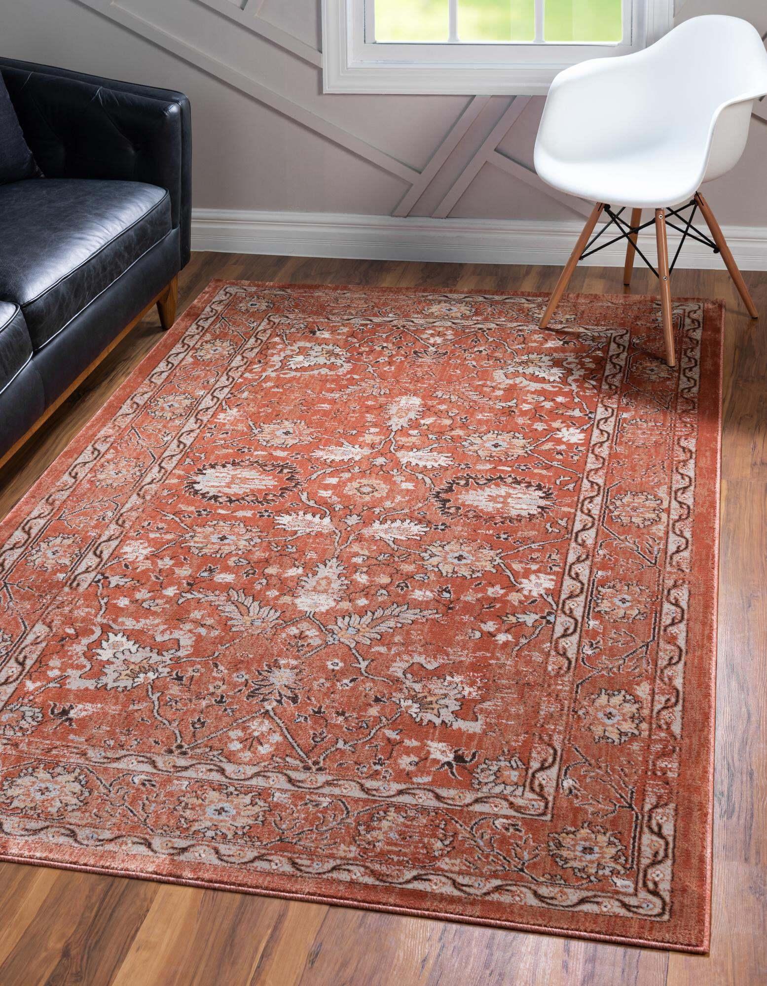 Unique Loom Indoor Rugs - Oslo Border Rectangular 8x11 Rug Terracotta & Beige