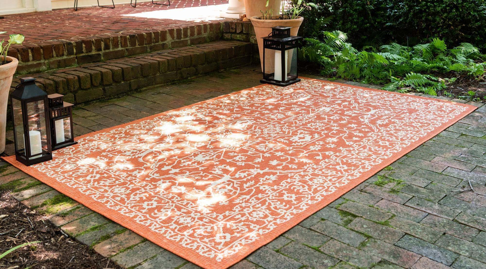 Unique Loom Outdoor Rugs - Outdoor Botanical 4' x 6' Rectangle Rug Terracotta