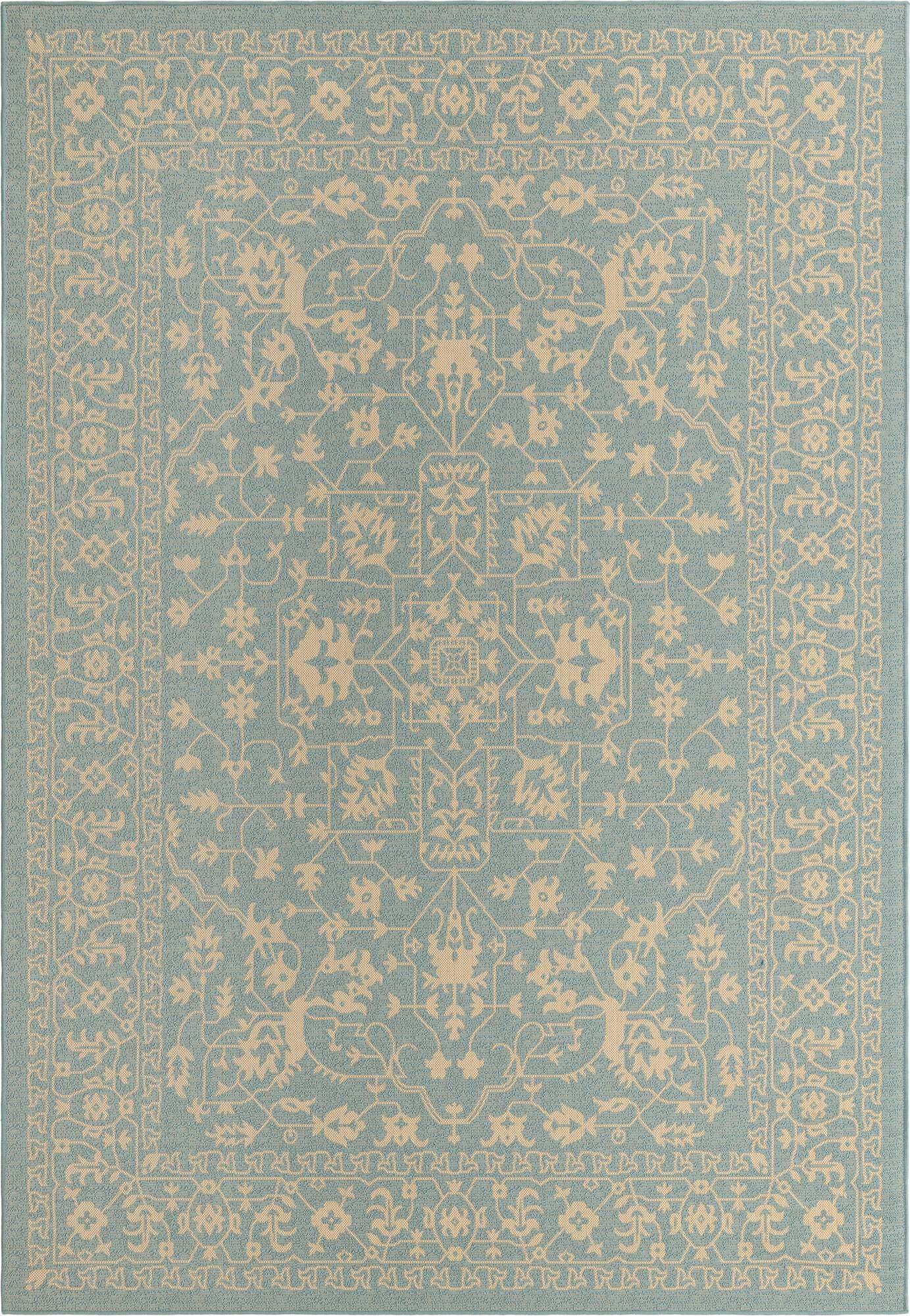 Unique Loom Outdoor Rugs - Outdoor Botanical Border Rectangular 8x11 Rug Light Blue & Beige