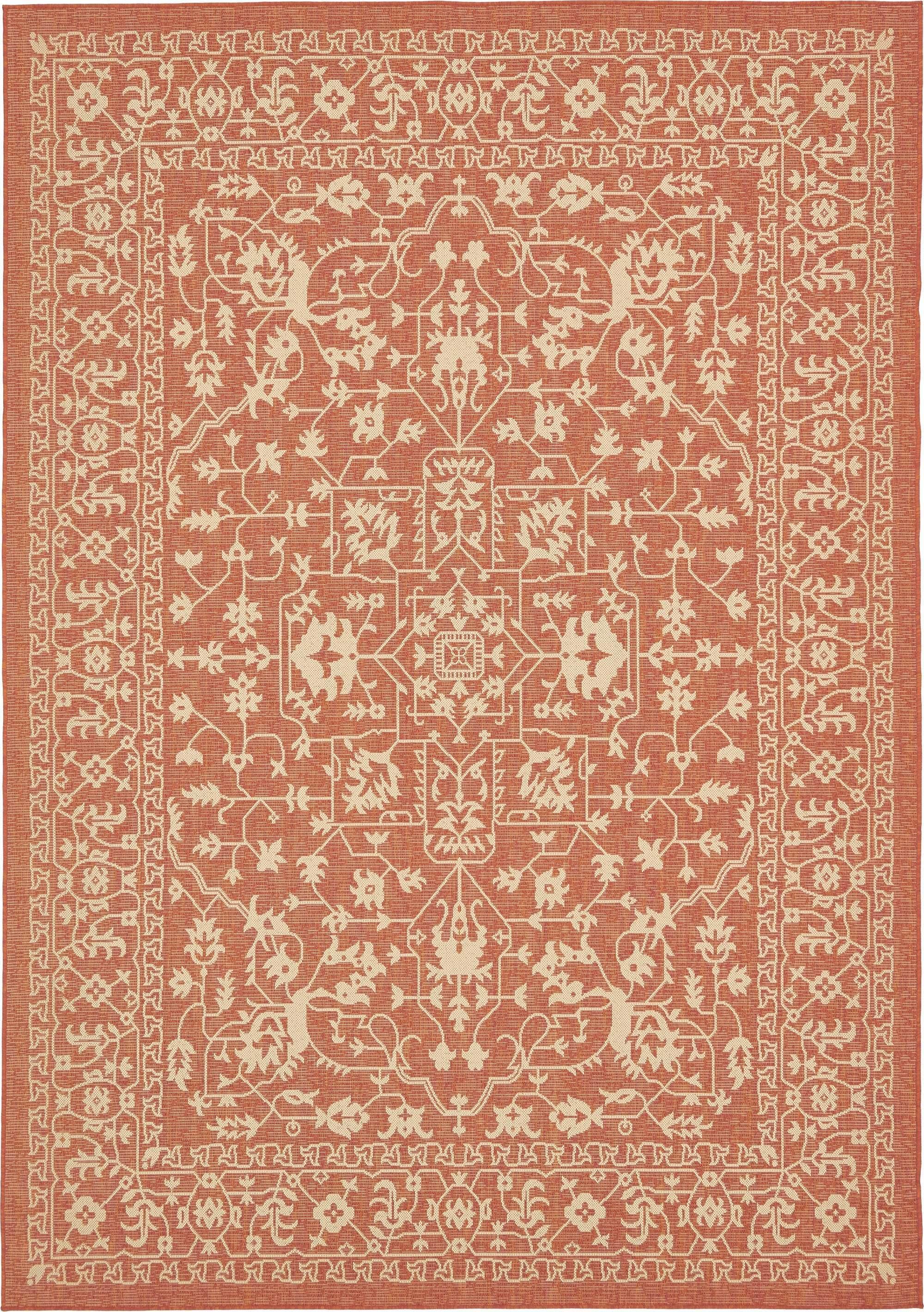 Unique Loom Outdoor Rugs - Outdoor Botanical Border Rectangular 8x11 Rug Terracotta & Beige