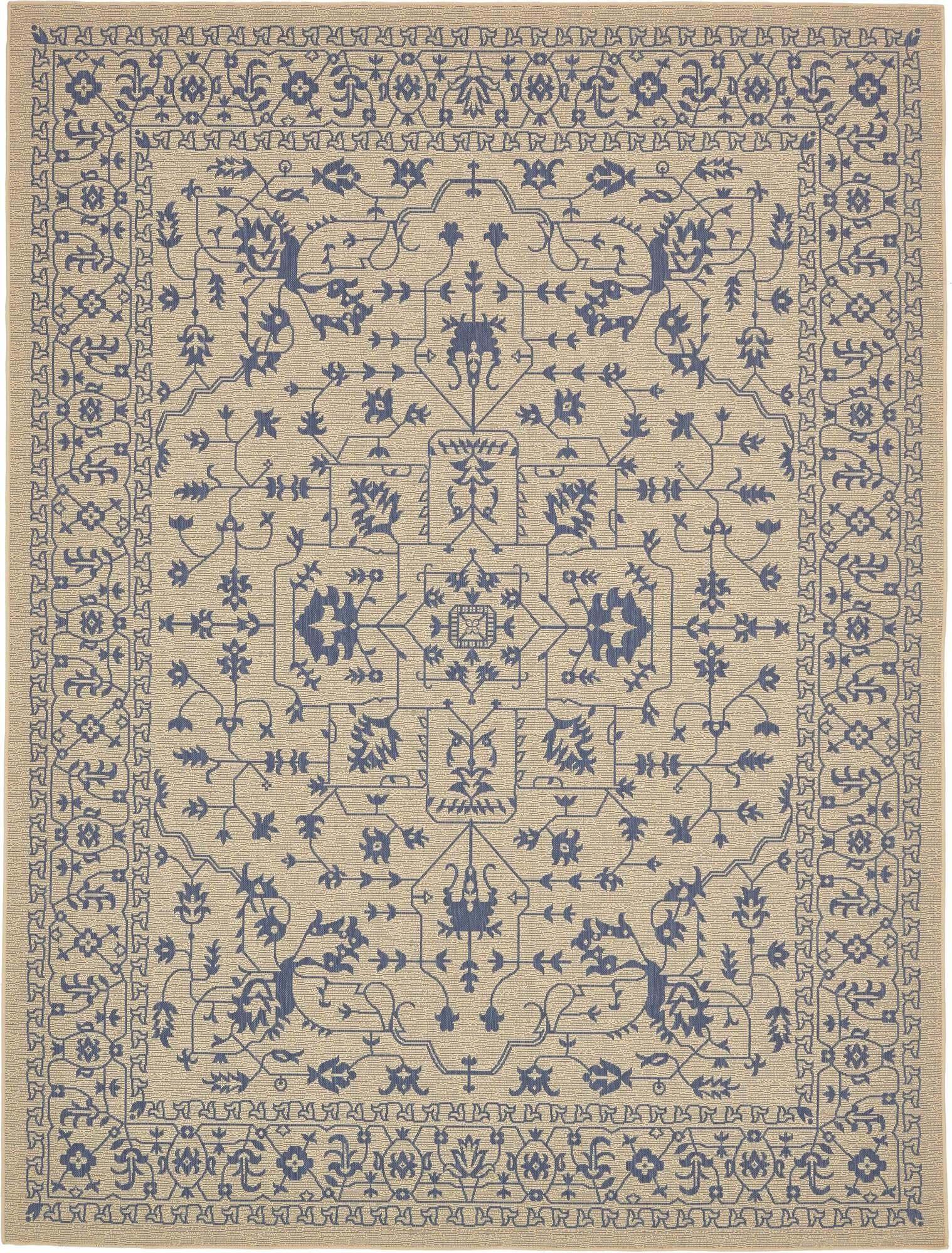 Unique Loom Outdoor Rugs - Outdoor Botanical Border Rectangular 9x12 Rug Beige & Blue