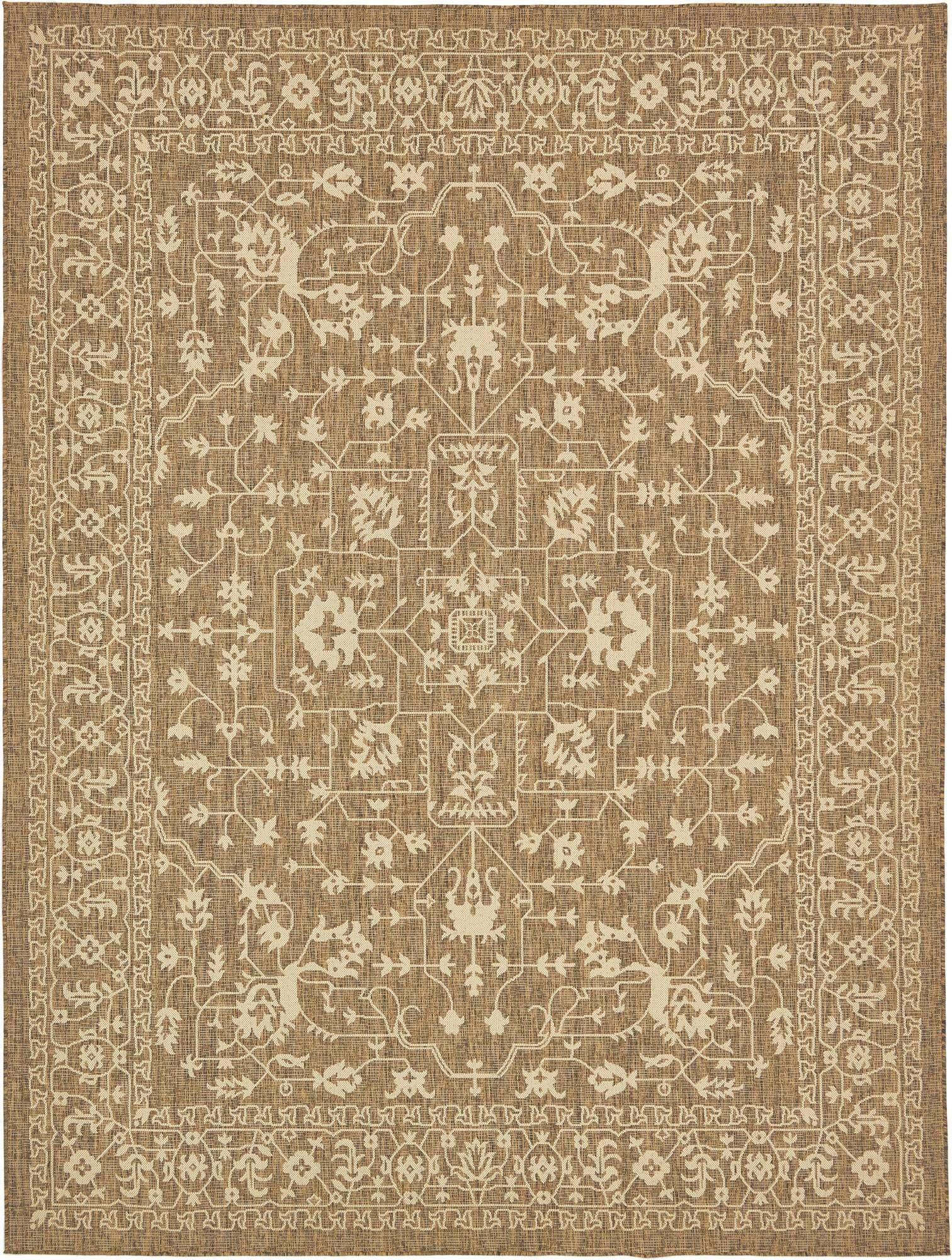 Unique Loom Outdoor Rugs - Outdoor Botanical Border Rectangular 9x12 Rug Brown & Beige
