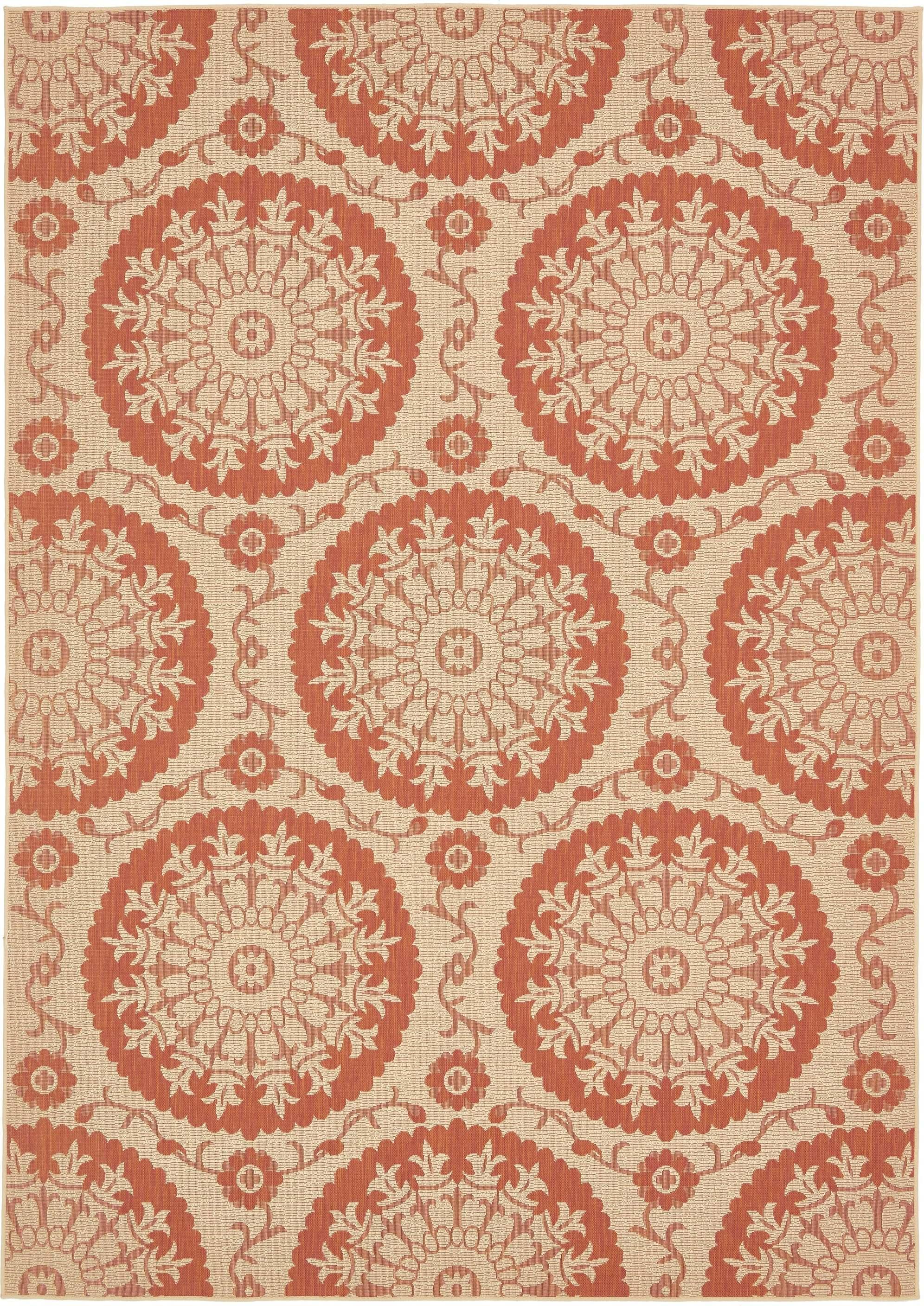Unique Loom Outdoor Rugs - Outdoor Botanical Geometric Rectangular 8x11 Rug Terracotta & Beige