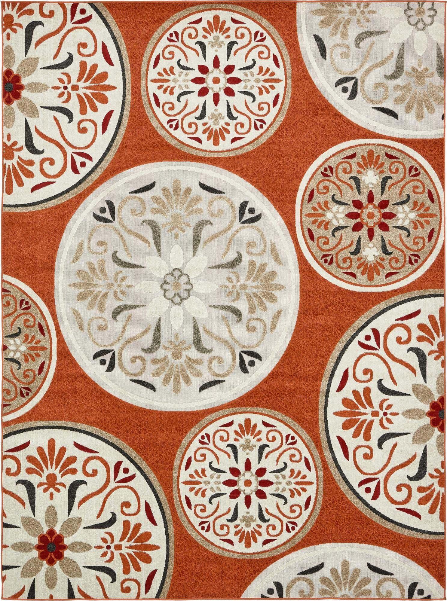 Unique Loom Outdoor Rugs - Outdoor Modern Floral Rectangular 9x12 Rug Terracotta & Beige