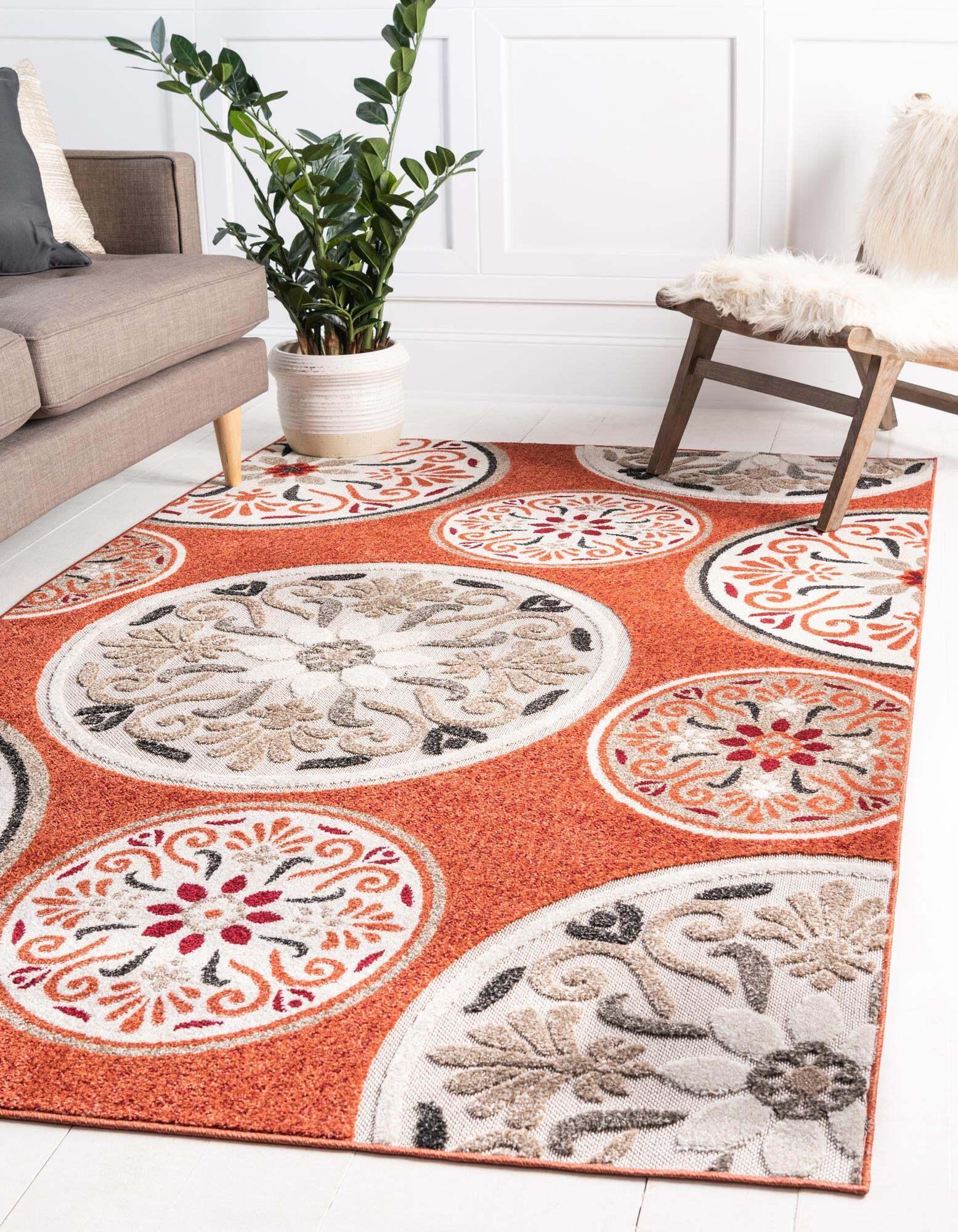 Unique Loom Outdoor Rugs - Outdoor Modern Floral Rectangular 9x12 Rug Terracotta & Beige