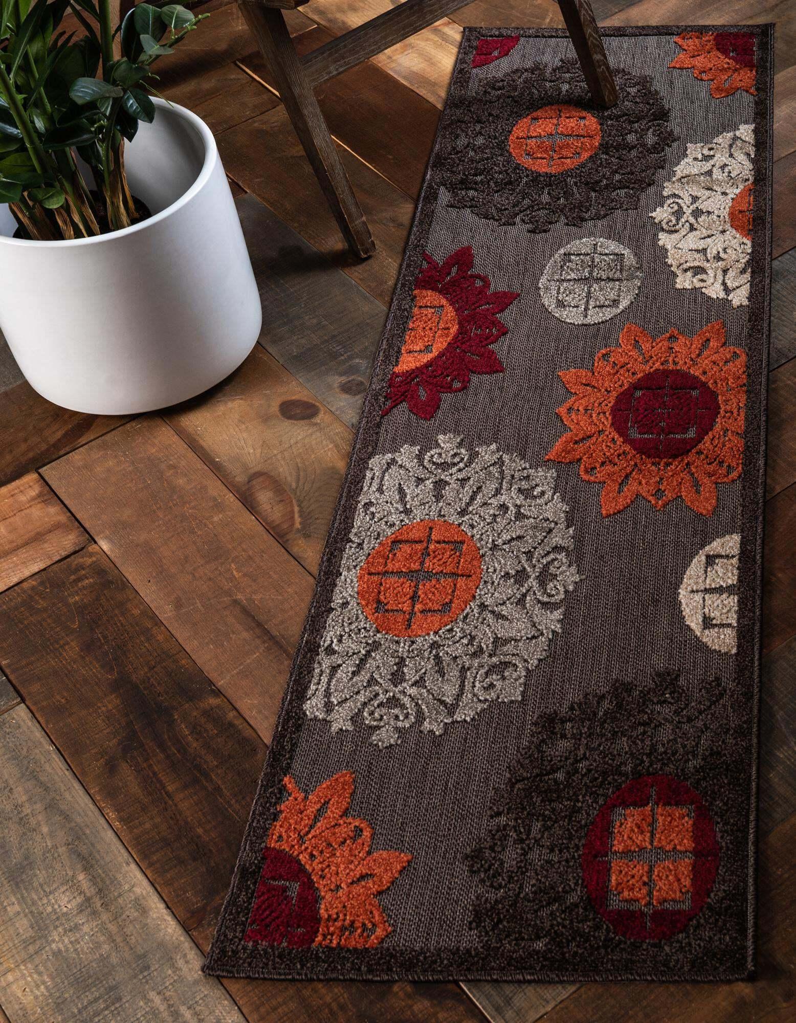 Unique Loom Outdoor Rugs - Outdoor Modern Medallion 6 Ft Runner Rug Brown & Multicolor