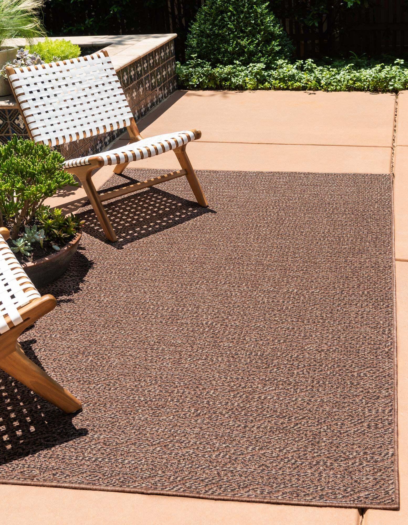 Unique Loom Outdoor Rugs - Outdoor Modern Striped Rectangular 8x11 Rug Brown & Black