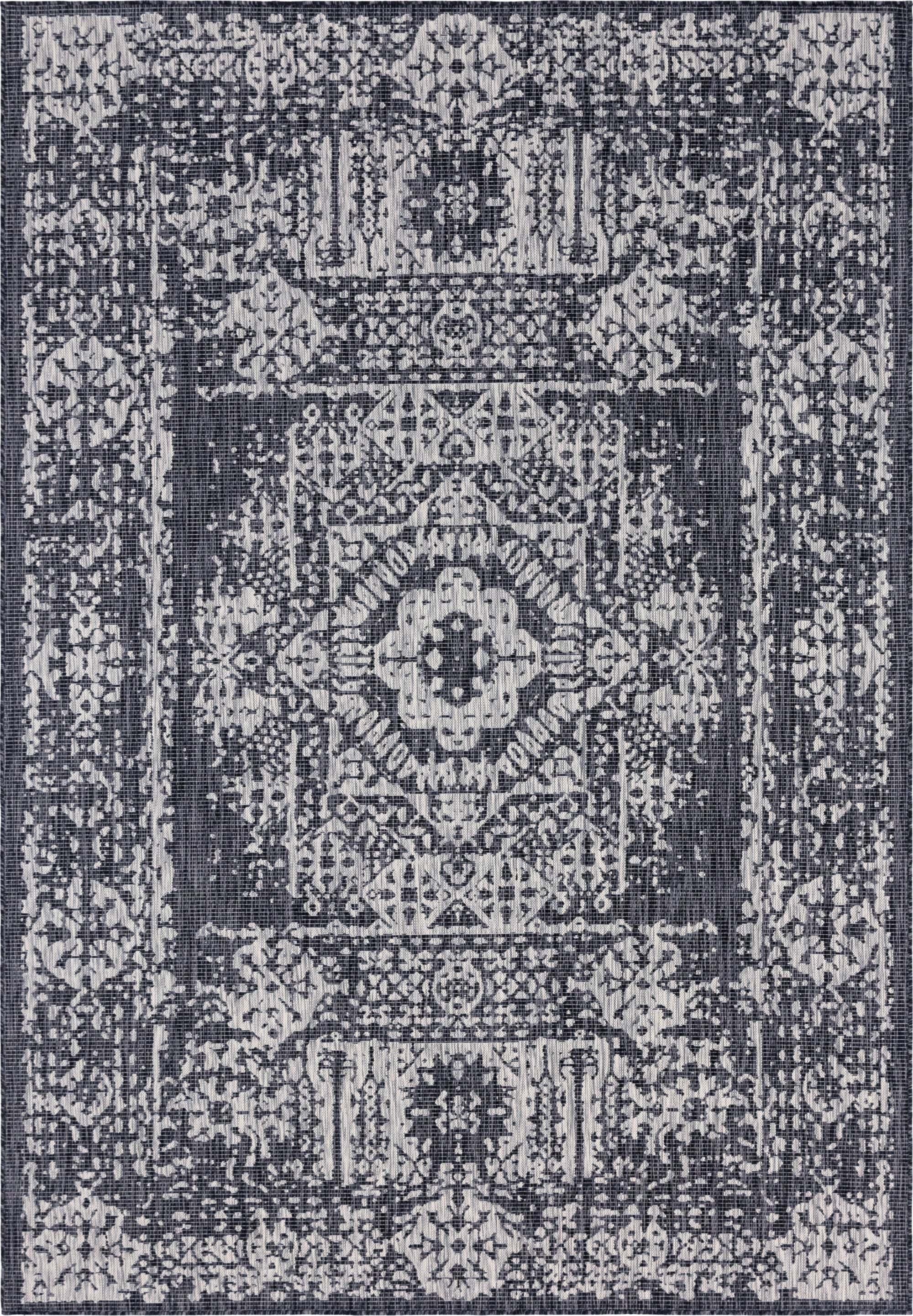 Unique Loom Outdoor Rugs - Outdoor Traditional Geometric Rectangular 9x12 Rug Dark Gray & Ivory