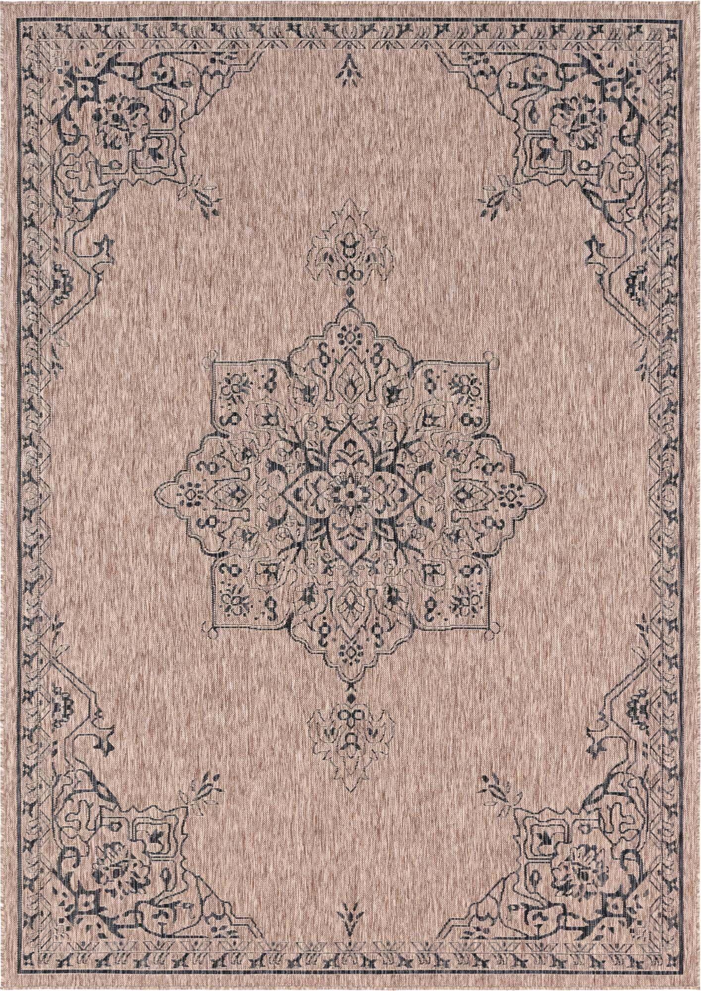 Unique Loom Outdoor Rugs - Outdoor Traditional Medallion Rectangular 8x11 Rug Beige & Black