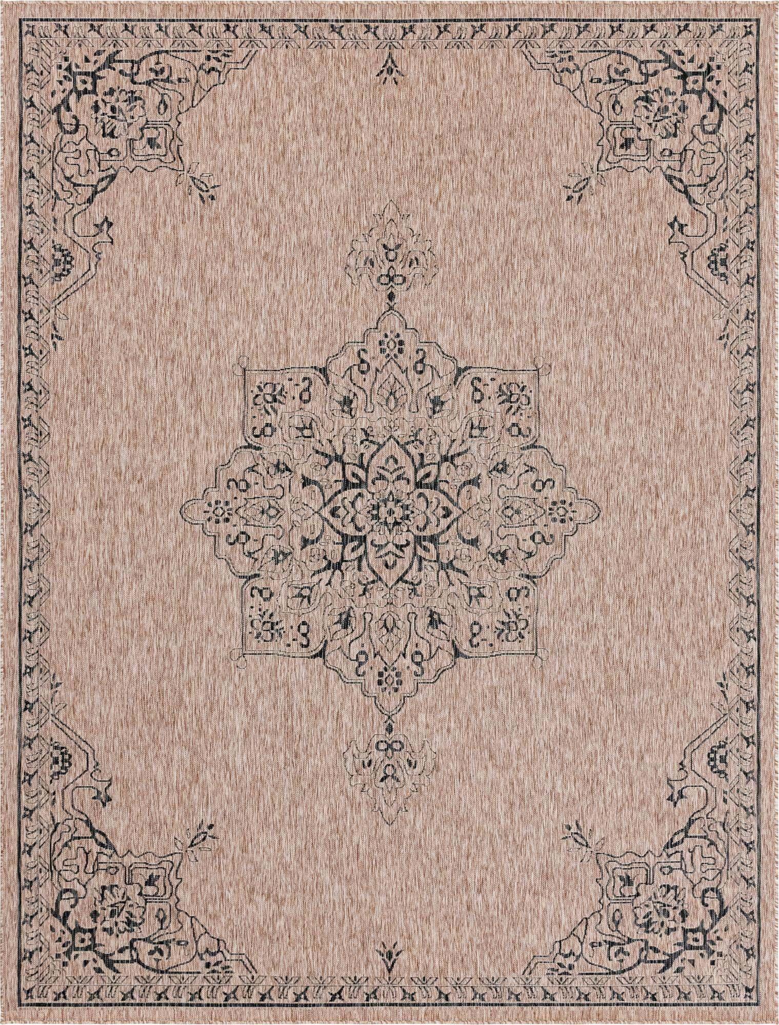 Unique Loom Outdoor Rugs - Outdoor Traditional Medallion Rectangular 9x12 Rug Beige & Black