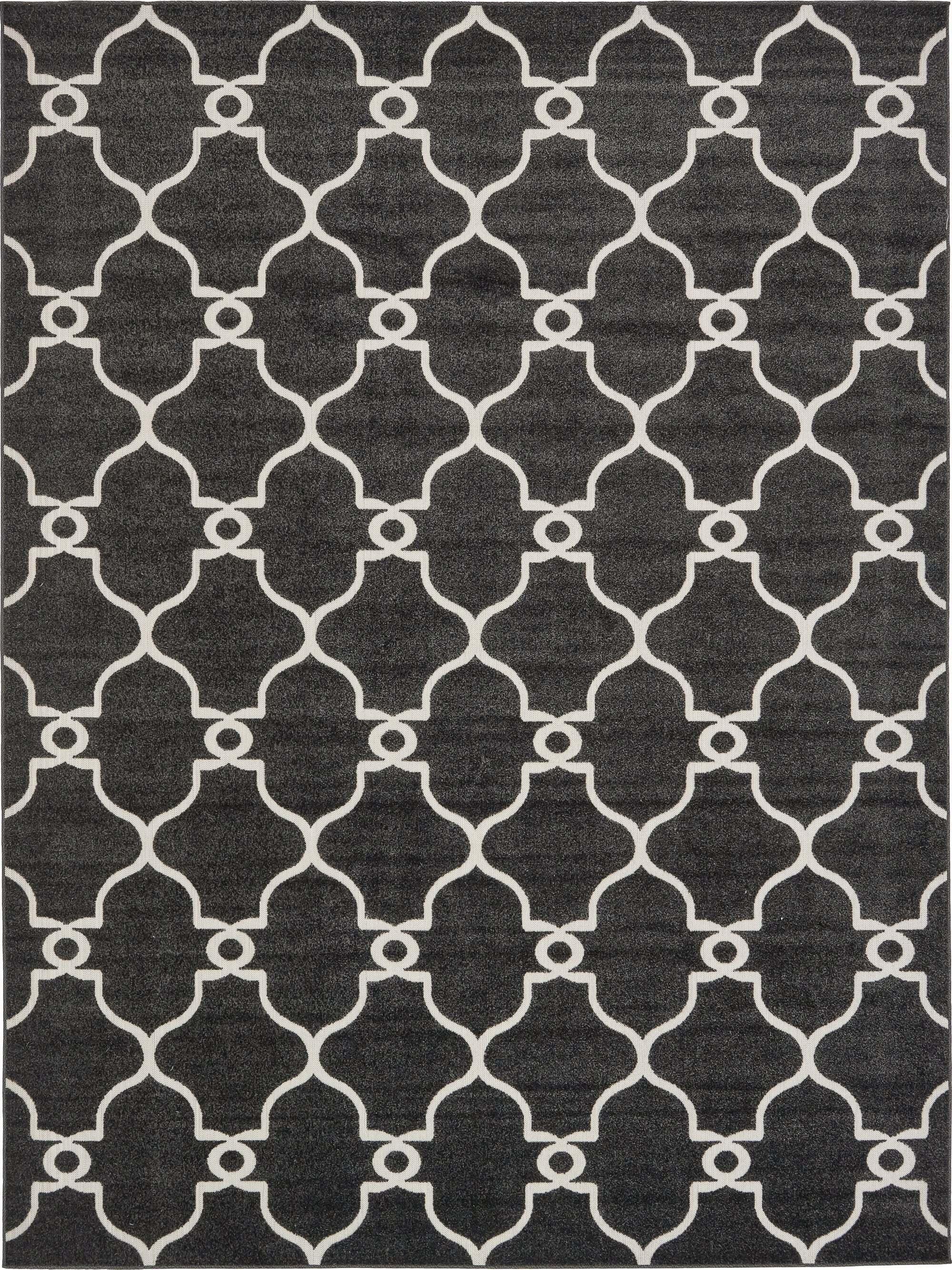 Unique Loom Outdoor Rugs - Outdoor Trellis Geometric Rectangular 9x12 Rug Black & Ivory