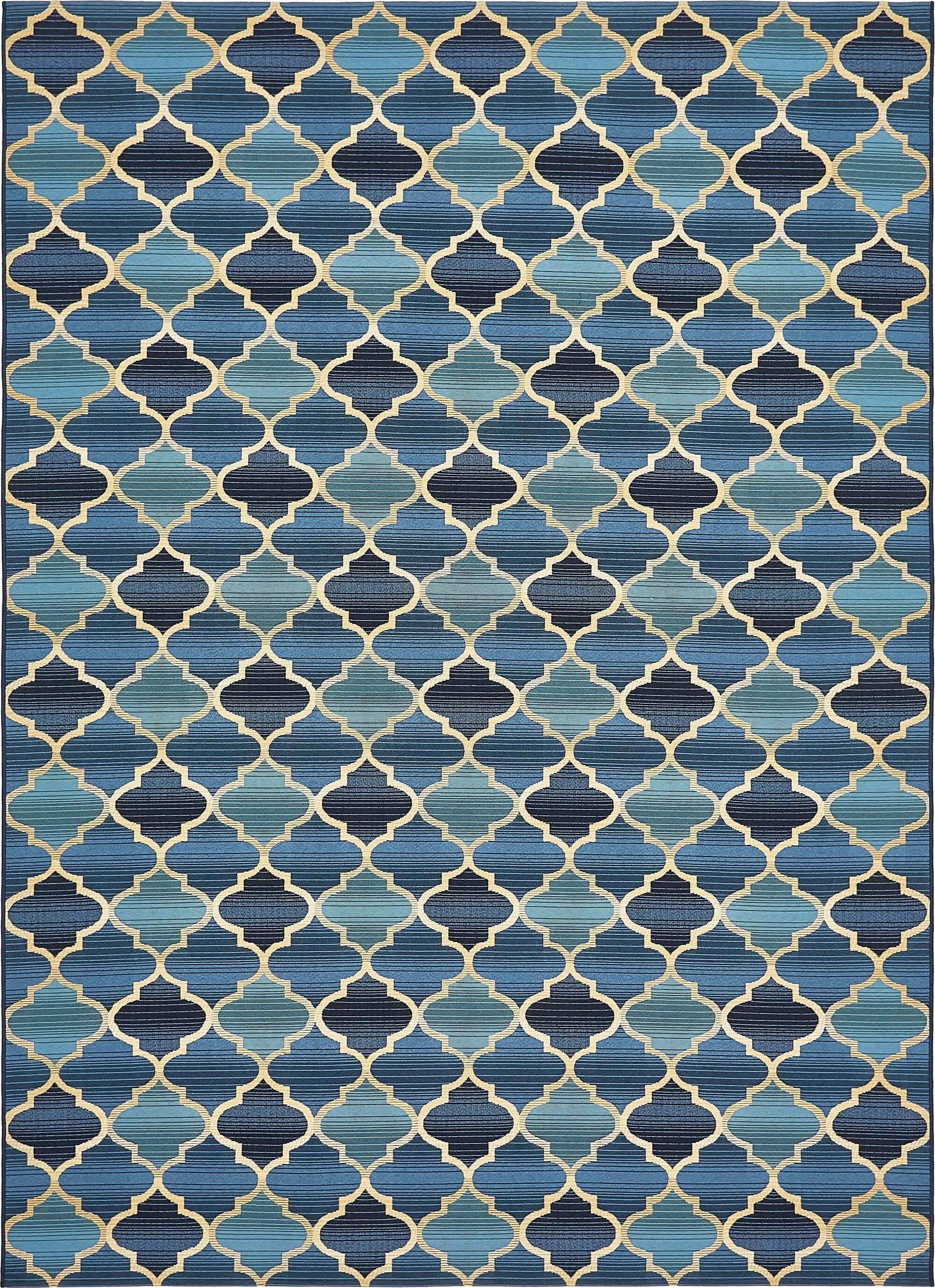 Unique Loom Outdoor Rugs - Outdoor Trellis Plaid Rectangular 8x11 Rug Blue & Beige