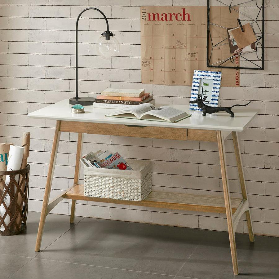 Olliix.com Desks - Parker Mid-Century Desk 48" x 24" x 30" Off-White & Natural