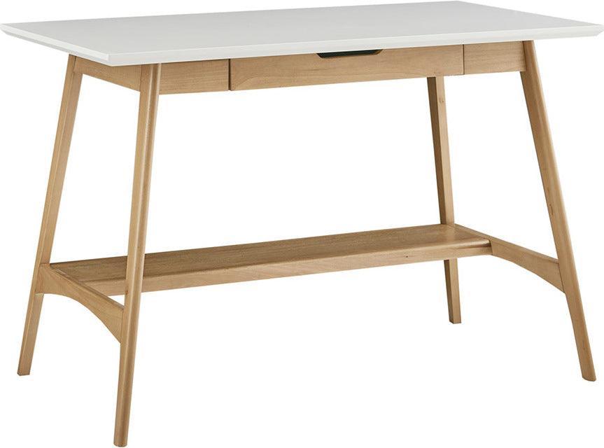 Olliix.com Desks - Parker Mid-Century Desk 48" x 24" x 30" Off-White & Natural
