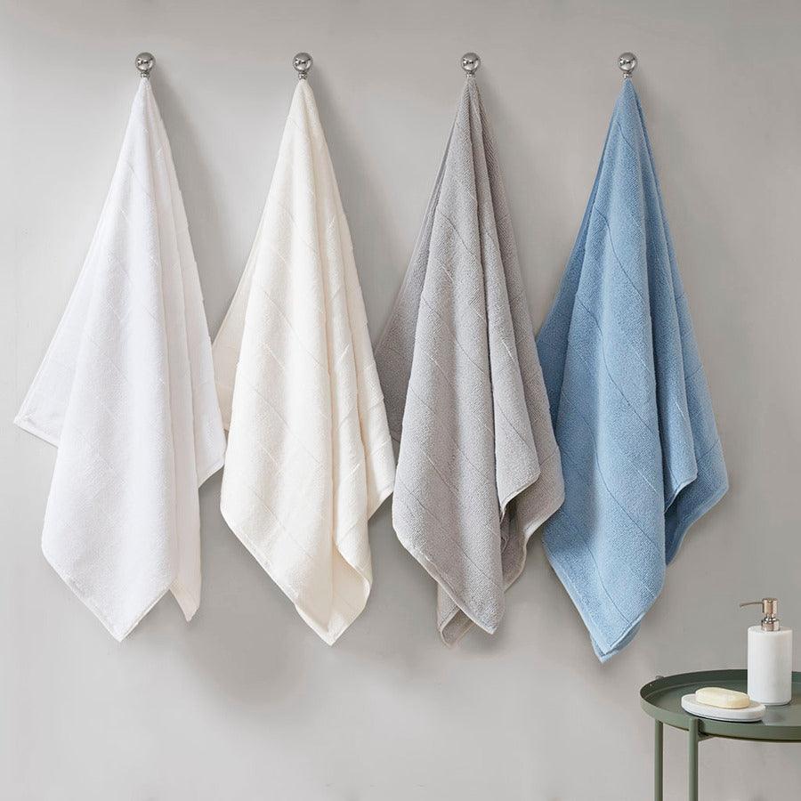 Olliix.com Bath Towels - Parker Textured Solid Stripe 600GSM Cotton Bath Towel 6PC Set Ivory