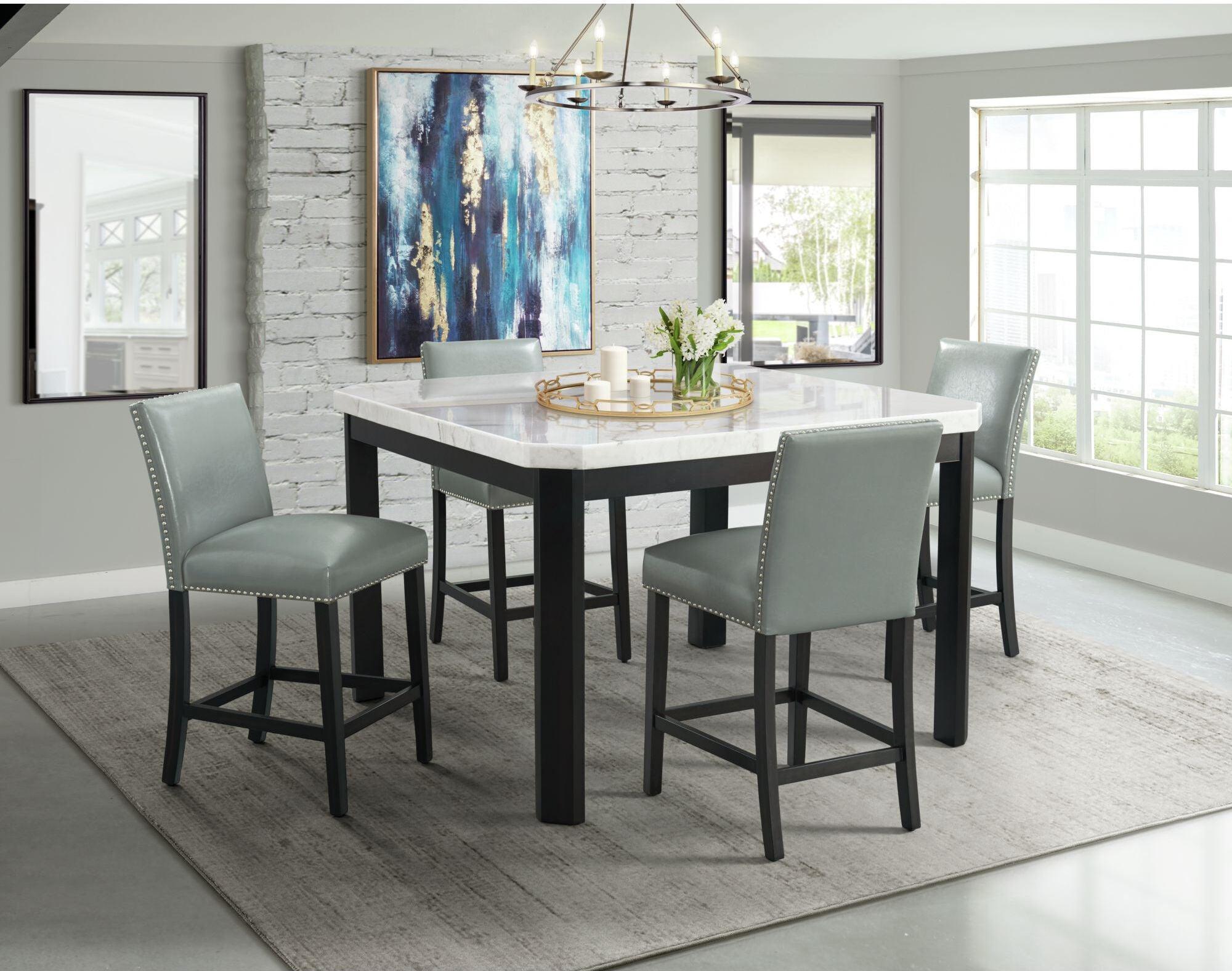 Elements Barstools - Pia Faux Leather Counter Height Side Chair Set in Grey (Set of 2)