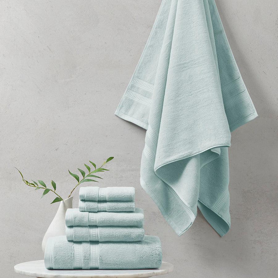 Olliix.com Bath Towels - Plume 100% Cotton Feather Touch Antimicrobial Towel 6 Piece Set Seafoam