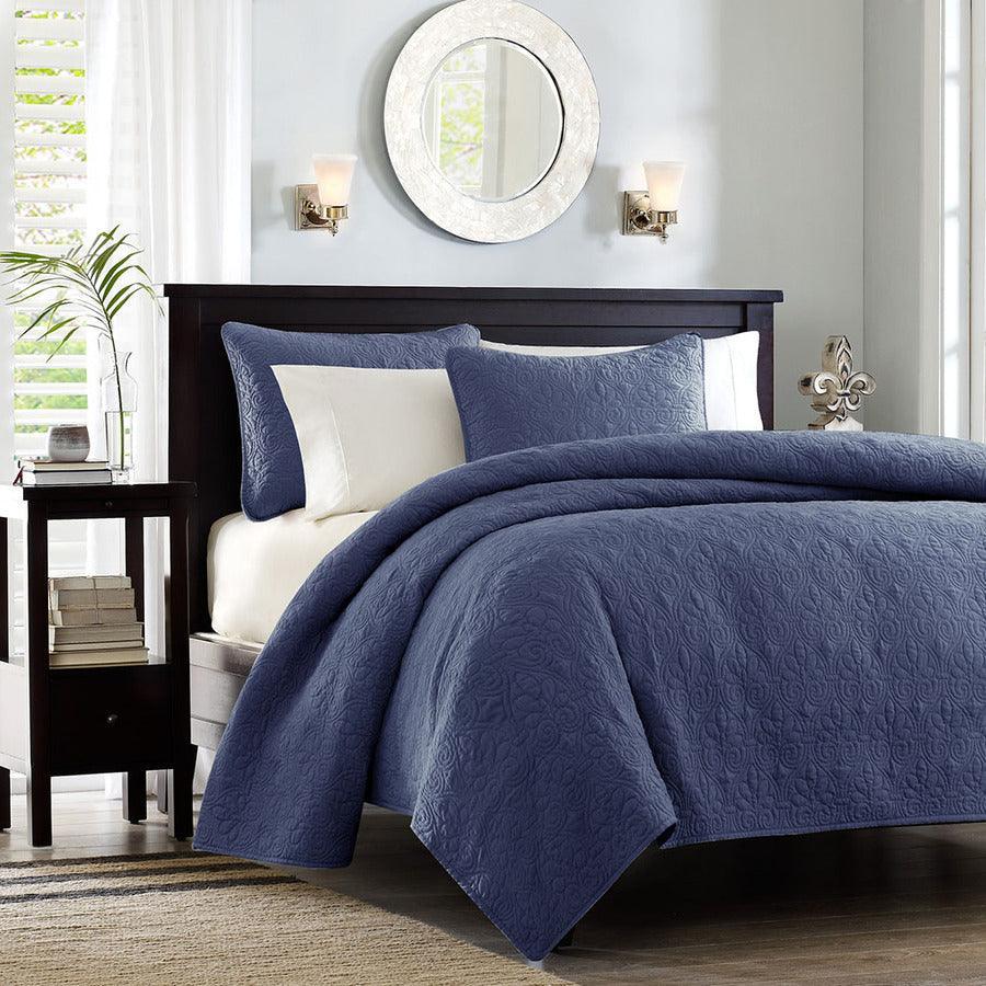 Navy blue store coverlet set
