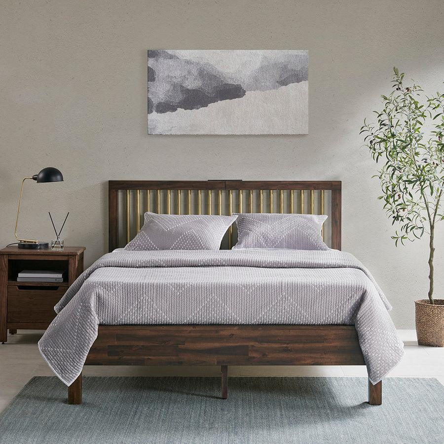 Olliix.com Beds - Queen Mercer Low Profile Platform Bed Brown & Bronze