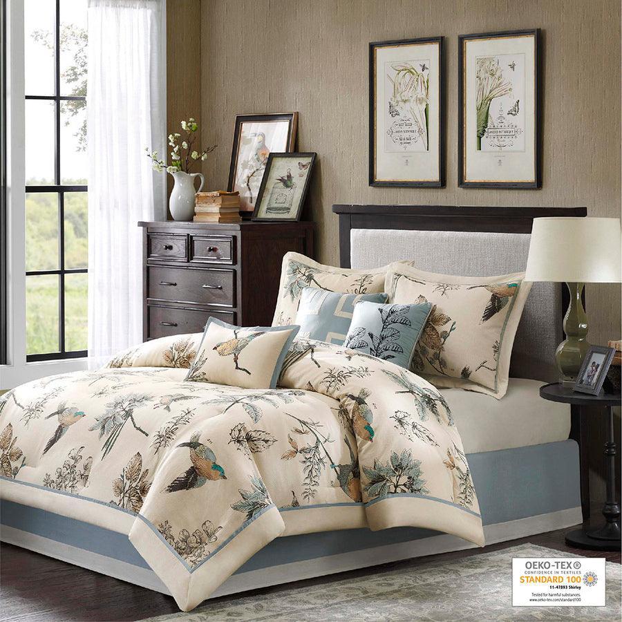 Olliix.com Comforters & Blankets - Quincy Mid-Century 7 Piece Comforter Set Khaki Cal King