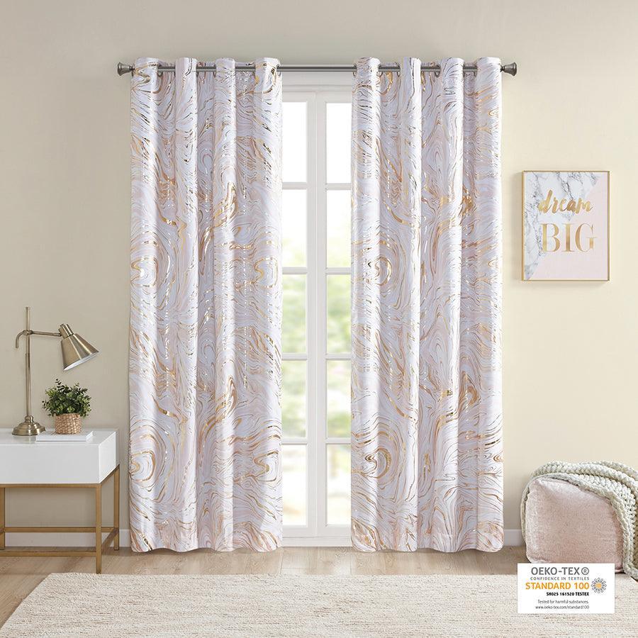 Olliix.com Curtains - Rebecca Grommet Top Metallic Printed Total Blackout Curtain 63" Panel Blush