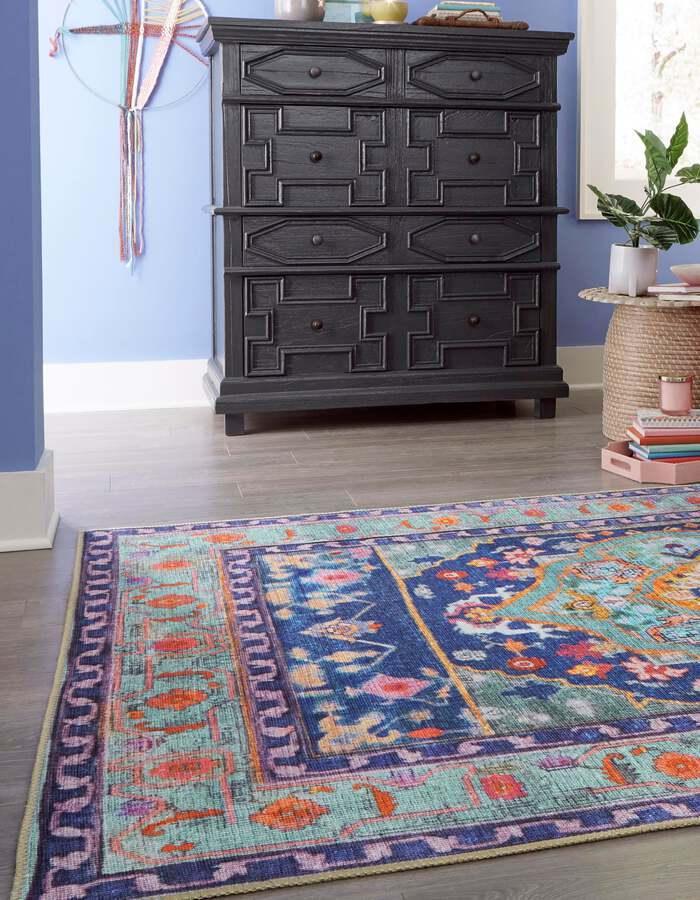 Unique Loom Indoor Rugs - Revival Bohemian 8x12 Rectangular Rug Blue