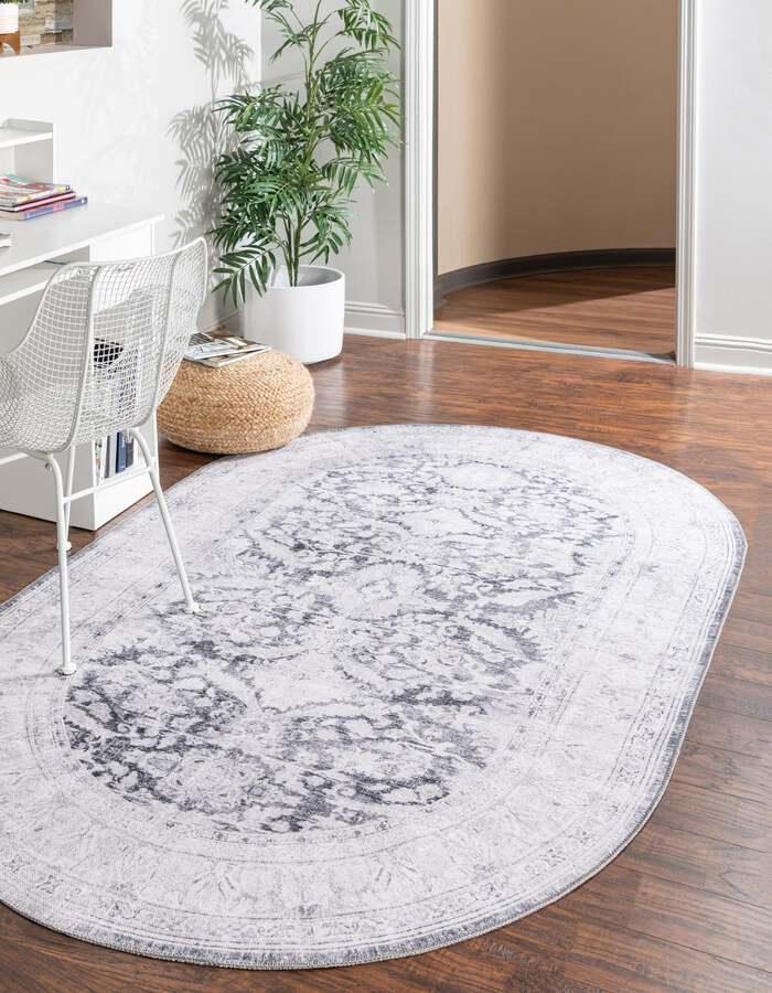 Unique Loom Indoor Rugs - Revival Traditional 7x10 Oval Oval Rug Charcoal
