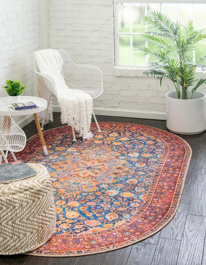 Unique Loom Indoor Rugs - Revival Traditional 7x10 Oval Oval Rug Navy Blue