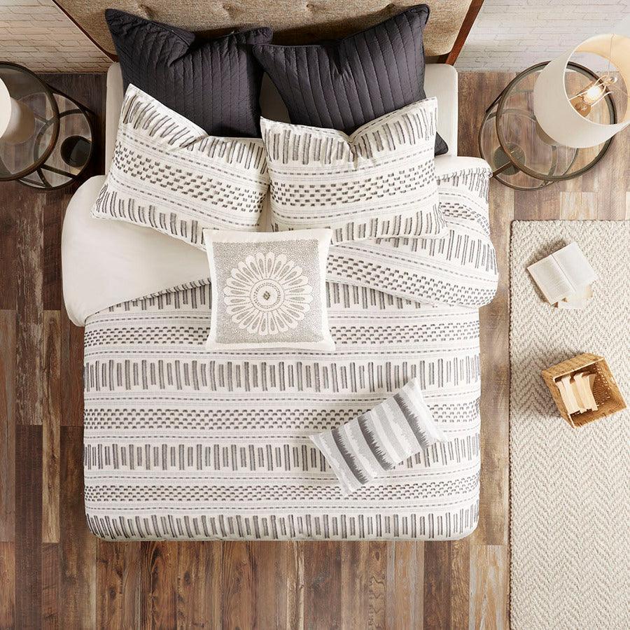 Olliix.com Duvet & Duvet Sets - Rhea King/California King Cotton Jacquard Duvet Cover Mini Set Ivory & Charcoal