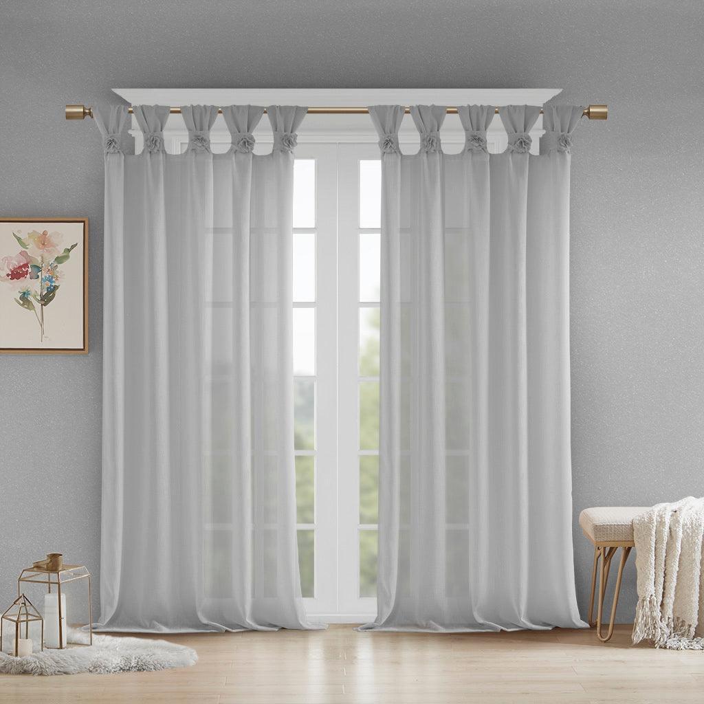 Olliix.com Curtains - Rosette 84 H Floral Embellished Cuff Tab Top Solid Window Panel Gray