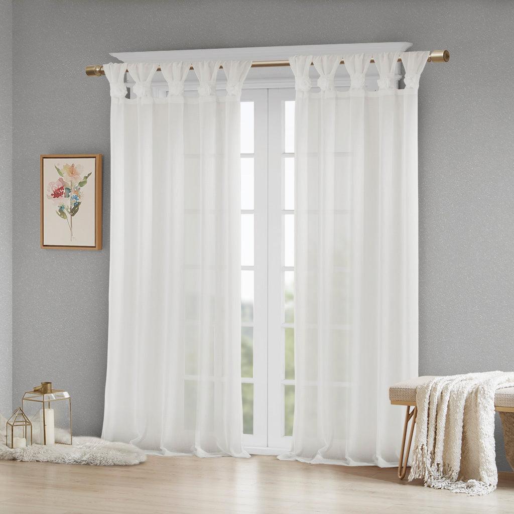 Olliix.com Curtains - Rosette 84 H Floral Embellished Cuff Tab Top Solid Window Panel White