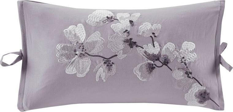 Olliix.com Pillows - Sakura Global Inspired Blossom Embroidered Cotton Oblong Decorative Pillow 12"W x 20"L Lilac