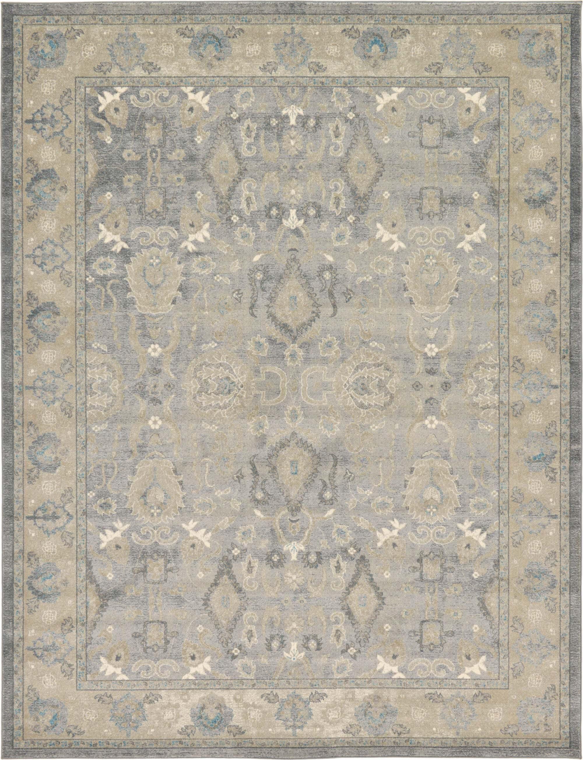Unique Loom Indoor Rugs - Salzburg Border Rectangular 9x12 Rug Gray & Light Brown