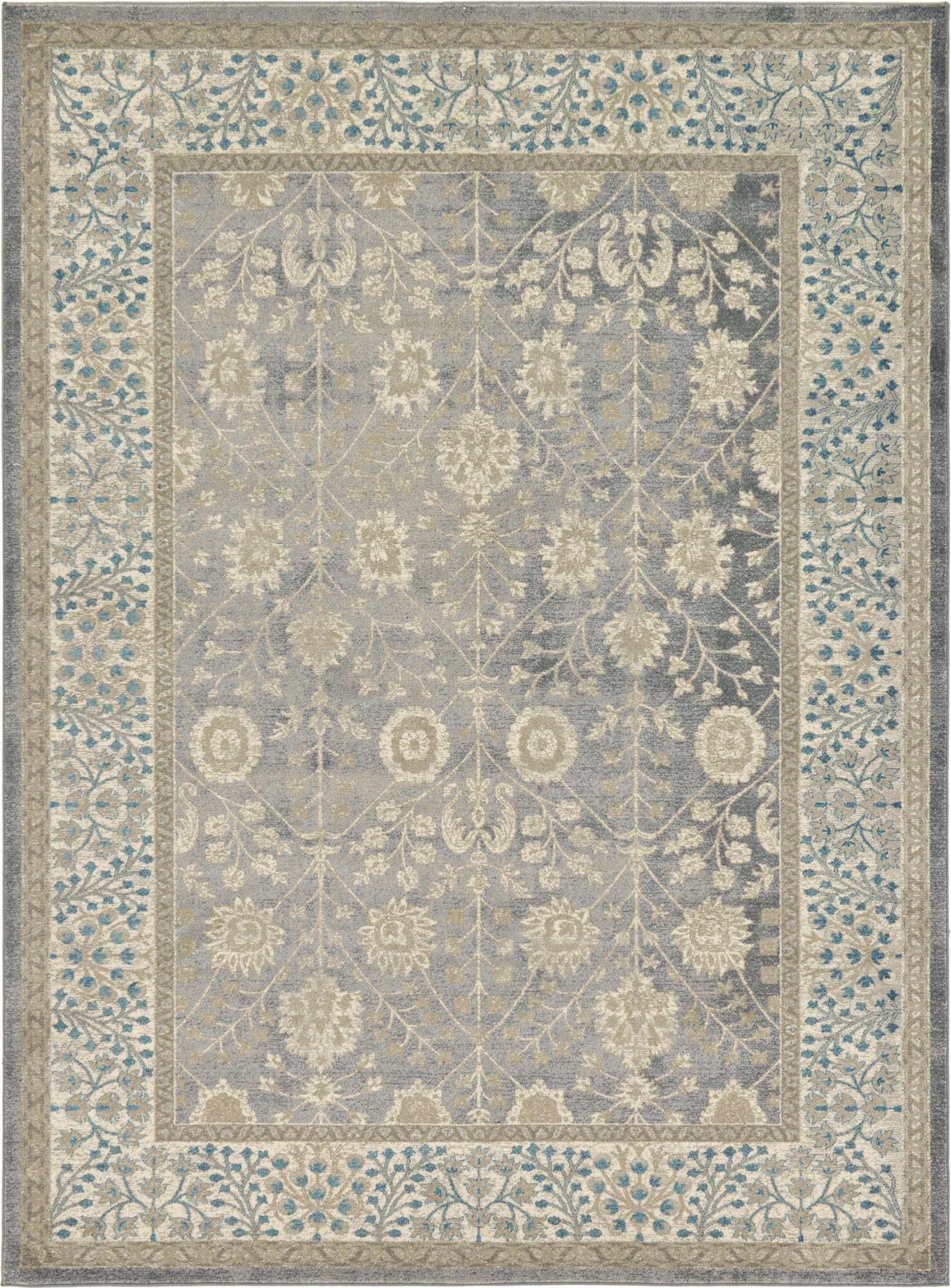 Unique Loom Indoor Rugs - Salzburg Floral Rectangular 8x11 Rug Light Brown & Gray