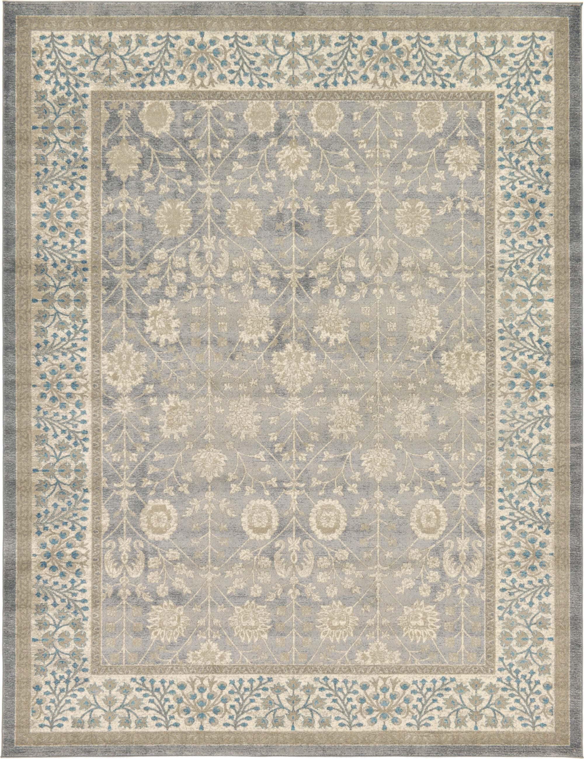 Unique Loom Indoor Rugs - Salzburg Floral Rectangular 9x12 Rug Light Brown & Gray